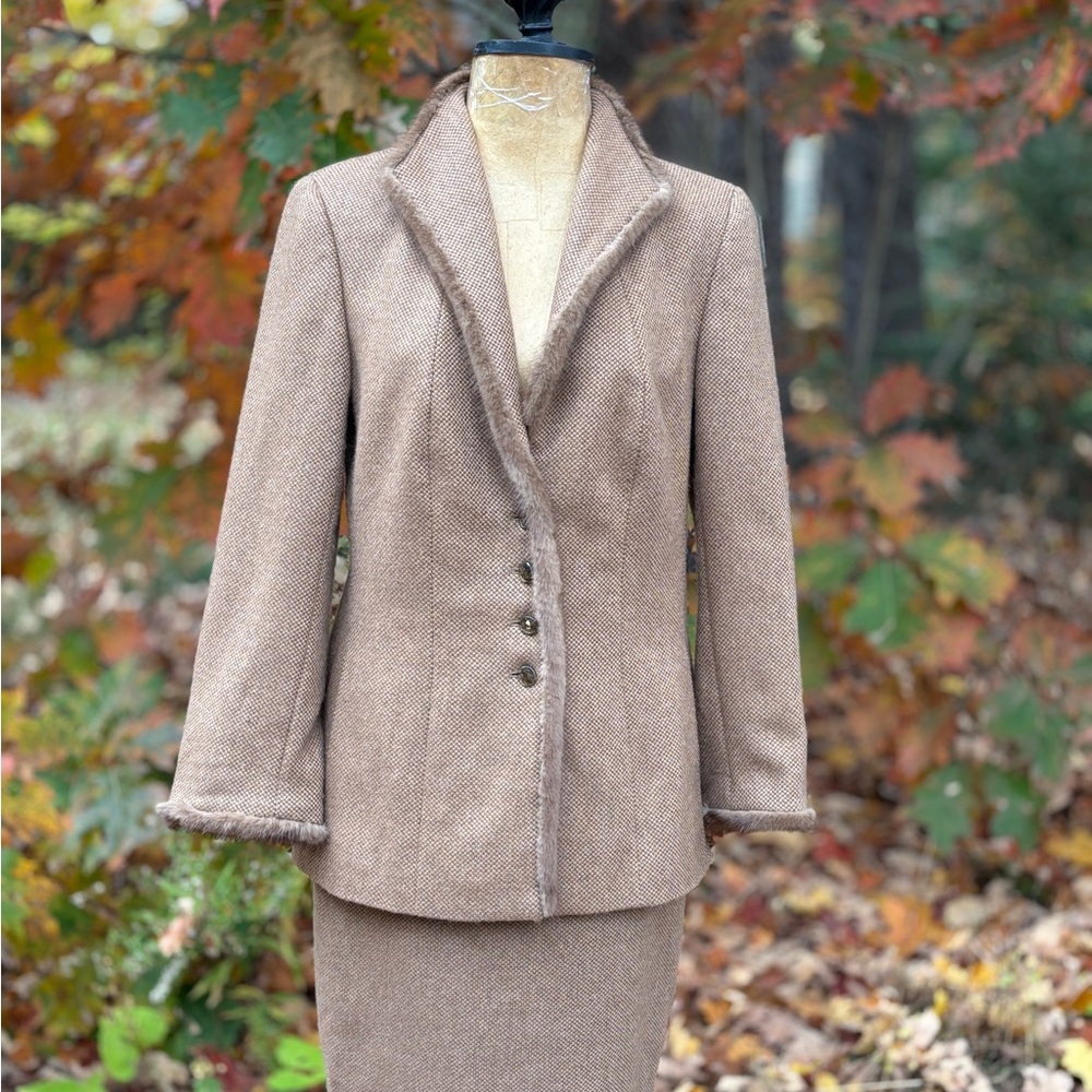 Escada Tan/ Brown Fur Trimmed Suit